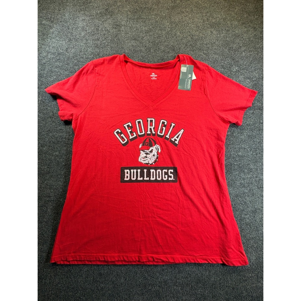 Knights Apparel Georgia Bulldogs Red V-Neck Graphic T-Shirt XL NCAA UGA Mascot